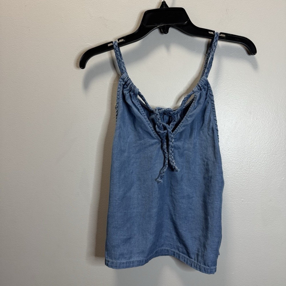 Joie Halter Top Size Small Soft Chambray Braided Straps Crop Boho Tank Top Blue - Picture 5 of 7